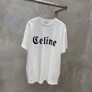 Celinnee T-Shirt White Cotton Men's Black Gothic Old English Logo Tee Luxury